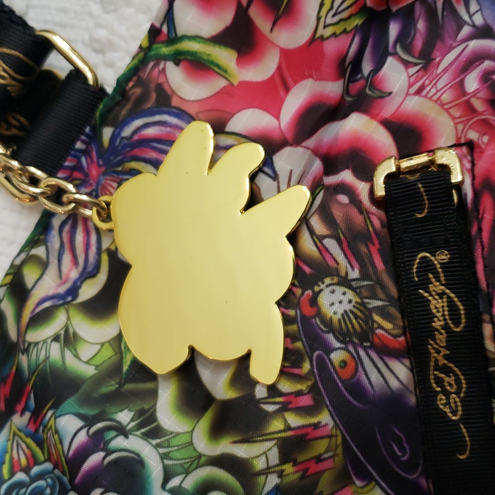 ED HARDY BY CHRISTIAN AUDIGIER FLORAL PANTHER TATOO PRINT TOTE BAG - Picture 11 of 13